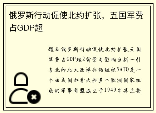 俄罗斯行动促使北约扩张，五国军费占GDP超