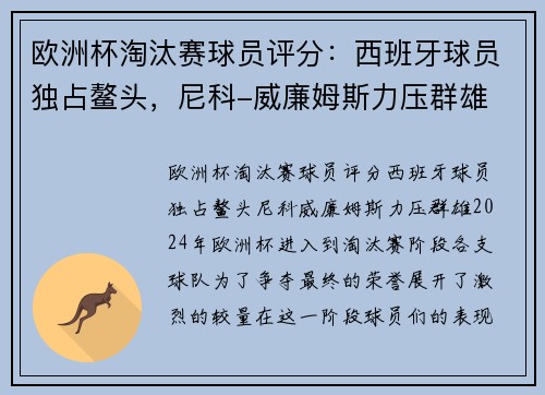 欧洲杯淘汰赛球员评分：西班牙球员独占鳌头，尼科-威廉姆斯力压群雄