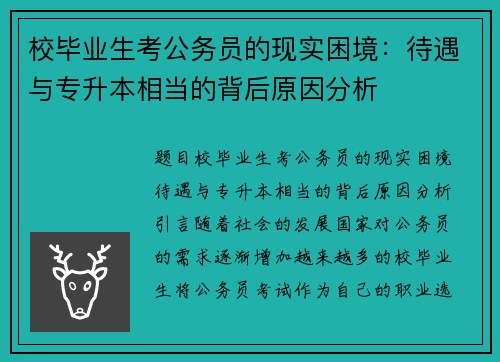 校毕业生考公务员的现实困境：待遇与专升本相当的背后原因分析