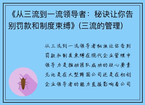 《从三流到一流领导者：秘诀让你告别罚款和制度束缚》(三流的管理)